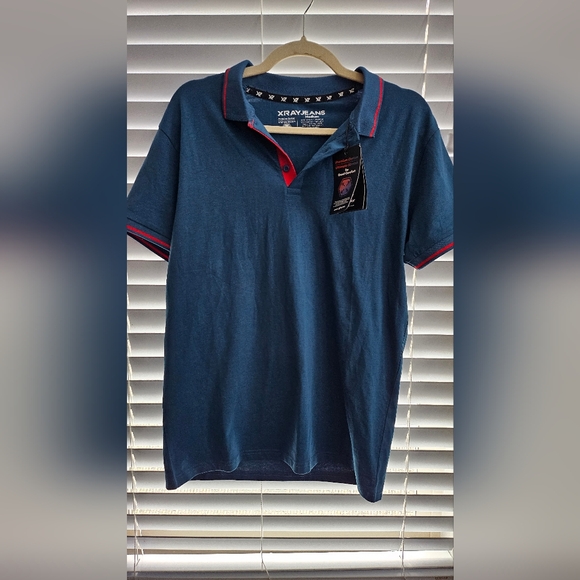 NWT X-Ray Mens Teal Polo Shirt with Red Trim, MEDIUM SKINNY FIT - Picture 1 of 16